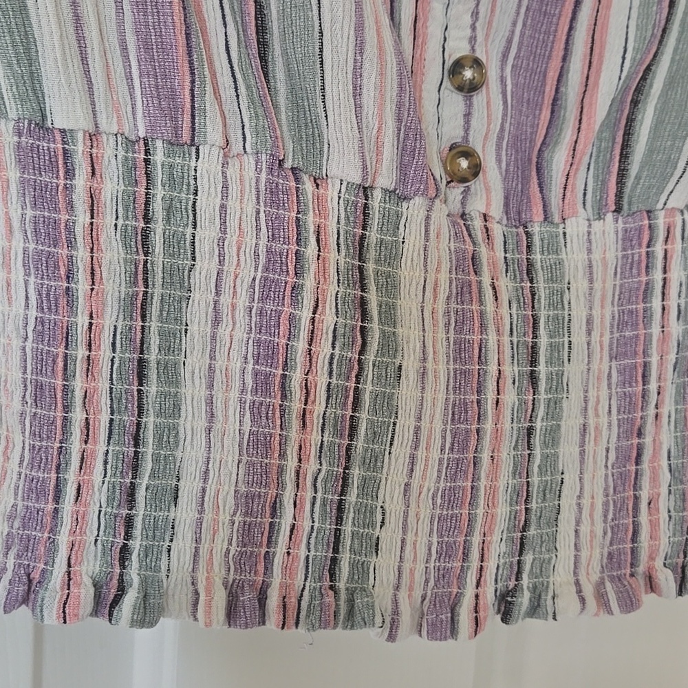 Striped V-Neck Buttoned Women's Top - Picture 3 of 9